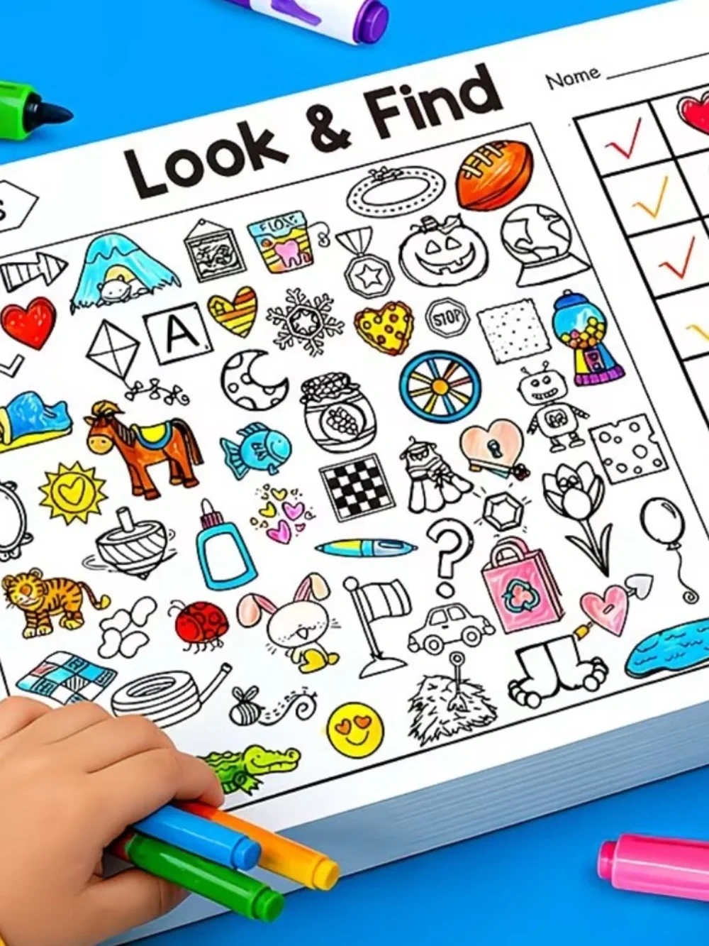 Look and find kids activity book. 32 page seek and find activity book.